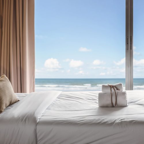 hotel room with beachfront view